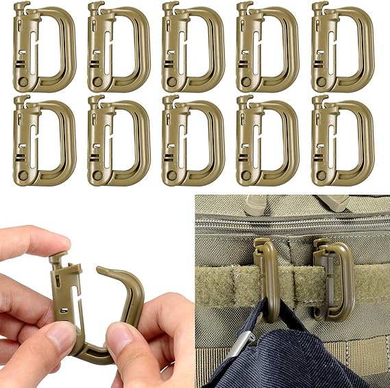 BOOSTEADY 10 Pack Multipurpose D-Ring Grimlock Locking for Molle Webbing with Zippered Pouch
