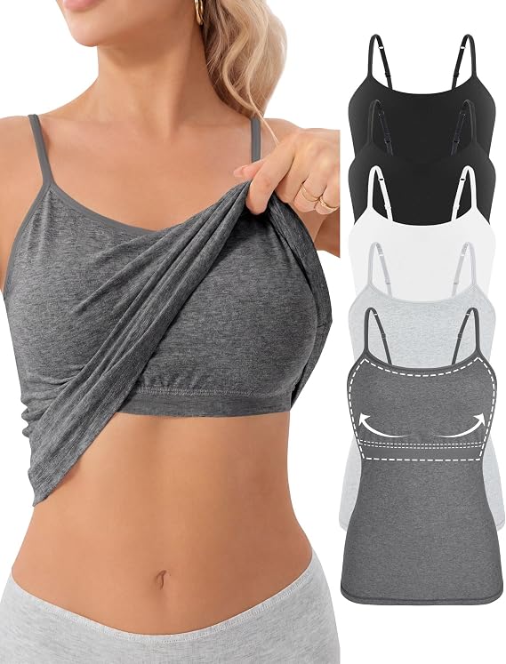 5 Pack Womens Cotton Shelf Bra Camisole Spaghetti Strap Tank Top
