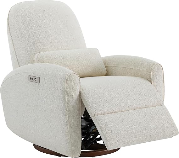 Watson & Whitely Power Recliner Chairs Swivel Glider with Pillow, Cream | FSC-Certified Solid Wood Base, Nursery Rocking Chairs with Charging Ports for Living Room