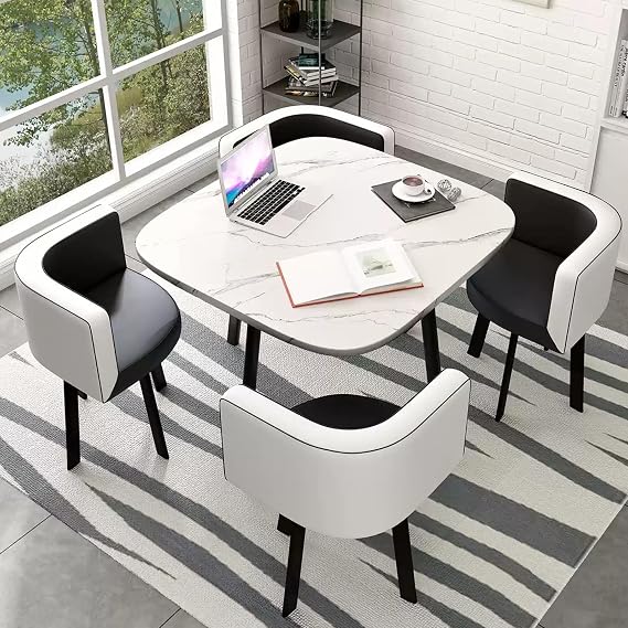 Dining Table Set For 4,dining Room Table Square,Office Reception Room Table,Table And Chair Set,Business Conference Room Table,Small Conference Room Tables,Office Meeting Room Table(White+Black)