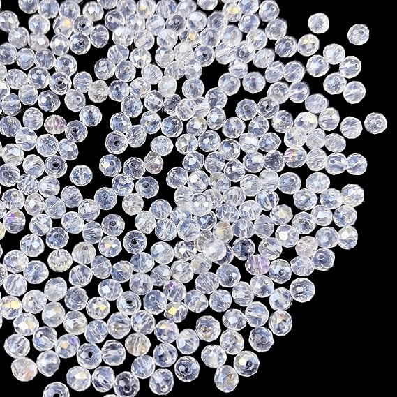 1000 Pcs 3mm Crystal Glass Beads, Faceted Rondelle Crystal Briolette Beads, Clear AB
