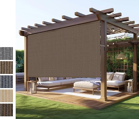 Outdoor Roller Shade 8'W x 6'H,Patio Shades Roll Up Outdoor Blind for Porch | Exterior Cordless Patio Blinds for Porch Privacy Protection,Keep Cooler,UV Sun Blocking,One-Piece Fabric,Easy Install & Clean