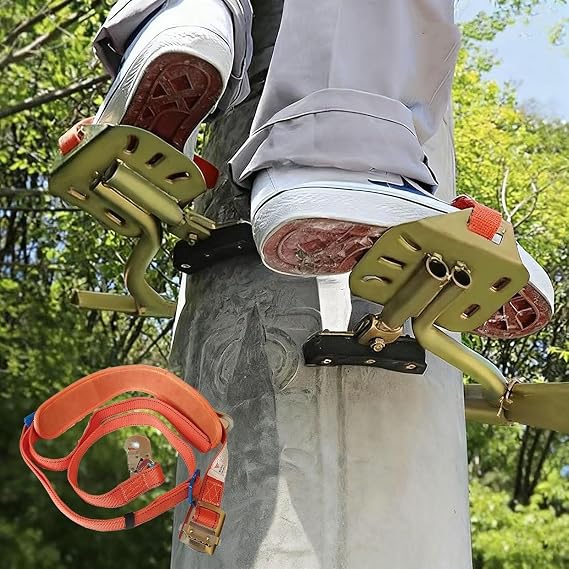 Anti-Slip Pole Climbing Shoes with Rubber Pad, 9'' 11'' 13'' 15'' 17'' 19'' 21'' 23'' Adjustable Opening Pole Climbing Spikes, Portable Electric Pole Equipment for Substation