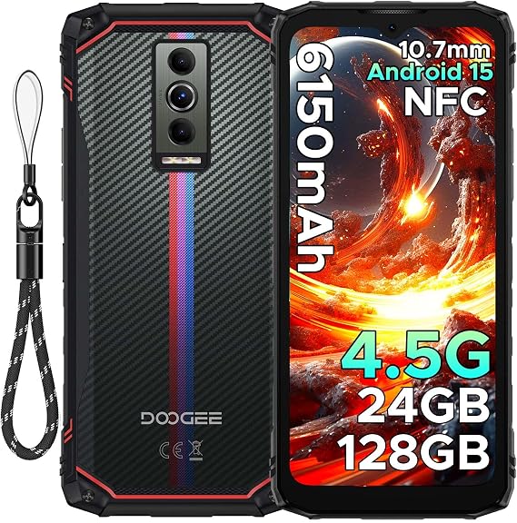 Blade 10 Energy Outdoor Mobile Phone Without Contract Android 15 24GB RAM/128GB ROM (2TB) 6150mAh 10.7mm Ultra Thin Outdoor Smartphone 6.56 Inch HD + 16MP 3 Card Slots/NFC/Face ID/OTG/GPS