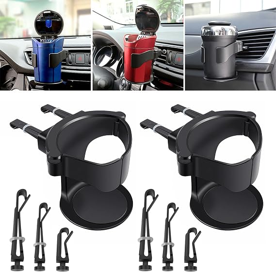 Adjustable Car Cup Holder, 2 Pack Universal Car Drink Cup Holder with Clips | Adjustable Car Vehicle Cup Holders for Water Coffee Juice Bottle Stand-Black