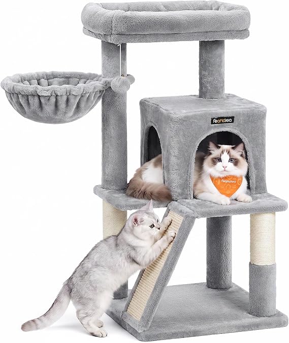 Feandrea Cat Tree, 37.8-Inch Tall Cat Tower, Multi-Level Condo, Light Gray