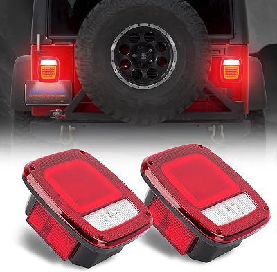 SUPAREE Tail Lights Assembly LED Rear Tail Light Compatib With Jeep Wrangler TJ YJ CJ 1979-2006 Universal trailer taillights - Pack of 2, RED