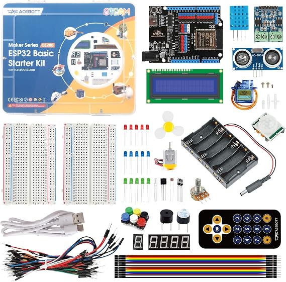 ESP32 Electronics Kit for Beginner, ACEBOTT STEM Learning Kit Compatible with Arduino IDE & Scratch & Python, IoT Programming Project Kit with Sensors, Breadboard, RGB LEDs & 40+ Tutorials, 96PCS