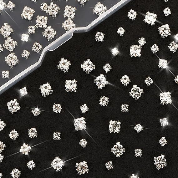 360PCS Clear Crystal Sew On Rhinestones, Glass Claw Rhinestone Gems Stones for Craft, Diamond Stone Metal Back Prong Setting, Jewelry, Clothes, Shoes, Costume
