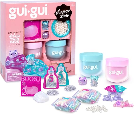 GUI GUI Slime Kit Shimmer Deluxe 2-Pack, Iridescent Slimes | Includes Shimmer & Crystal Pearl slimes, Pearl Bead Booster, Glow-Up sachets; slime kit for girls ages 6+