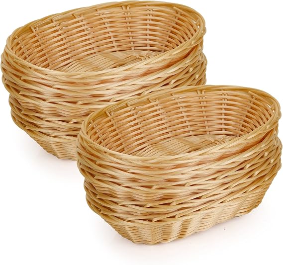 12 Pcs Small Oval Wicker Baskets, Rattan Bread Basket For Table | Wicker Woven Food Serving Basket, Imitation Rattan Fruit Baskets for Food Display Vegetables Fruit