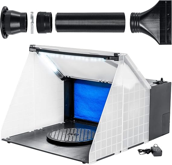 Master Airbrush Portable Airbrush Spray Booth Station with LED Lights, 25W Fan, Turntable & 6' Exhaust Hose, 16.5"x19"x13.5" Hobby Airbrush Booth for Painting, Models, Arts, Crafts, Cakes