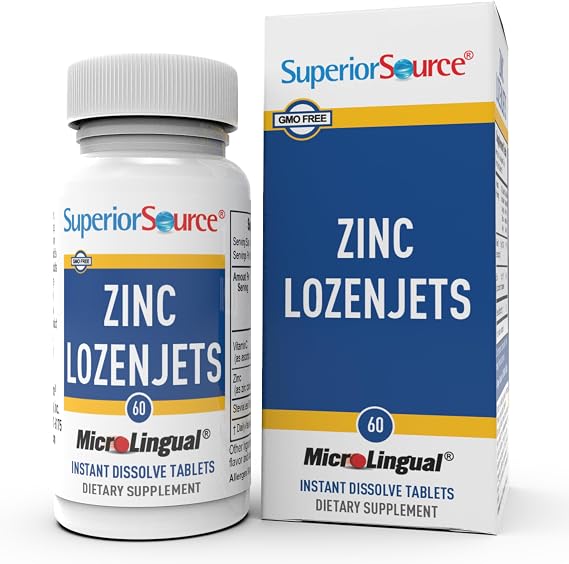 Superior Source Zinc Lozenjets - Immune System Support Supplement - Trace Mineral Supplement Aids Systems & Functions - Zinc Supplement for Women & Men - 60 Instant Dissolve Tablets