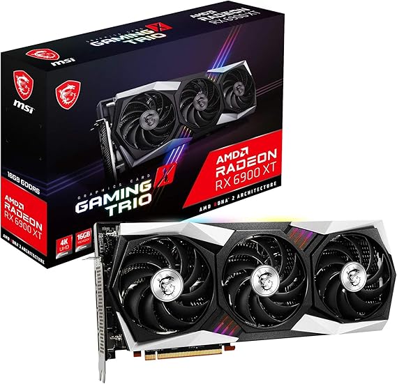 MSI Gaming Radeon RX 6900 XT Boost Clock Up to 2340 MHz 256-bit 16GB GDDR6 DP/HDMI Triple Torx 4.0 Fans FreeSync DirectX 12 VR Ready RGB Graphics Card (RX 6900 XT Gaming X Trio 16G)