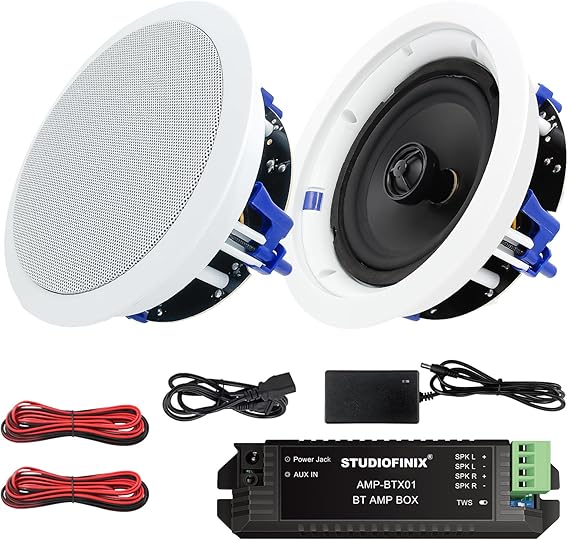 STUDIOFINIX 6.5 Inch Bluetooth Ceiling Speakers 320W 2-Way Flush Mount in Wall Speakers for Home Bathroom Kitchen Office with Full Range Superior Sound