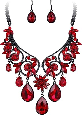 BriLove Womens Tribal Ethnic Crystal Chunky Statement Necklace Dangle Earrings Set