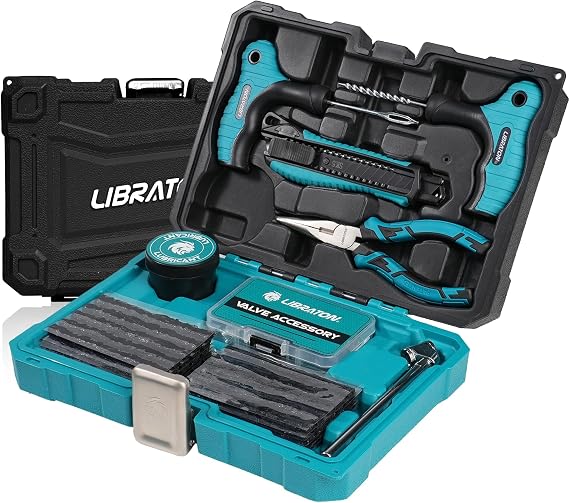 LIBRATON Tire Repair Kit, 78PCS Tire Plug Kit Professional Repair Tools | to Fix Punctures and Plug Patch Flats, Tubeless Tire Patch Kit for Car, Motorcycle, ATV, SUV, Truck, Tractor, Trailer