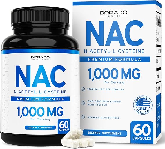 NAC Supplement (60 Capsules, 1000mg Per Serving) Premium NAC Supplement N-Acetyl Cysteine Capsules for Men and Women for Immune Support - Vegan Safe, Third Party Tested - Non GMO & USA Made