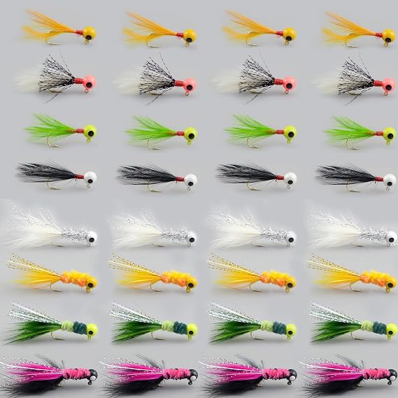 Hand Tied Marabou Feather jig Heads 1/16 oz-1/32 oz Crappie jig Fishing Lure kit for Panfish,Sunfish,Bluegill,Perch,Walleye