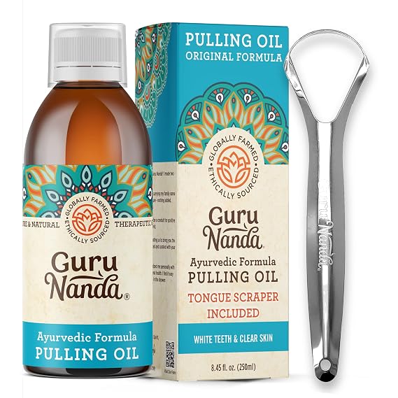 GuruNanda Oil Pulling Oil Oral Detox Oil Refreshing Ayurvedic Blend of Coconut, Sesame, Sunflower, Peppermint Oils
