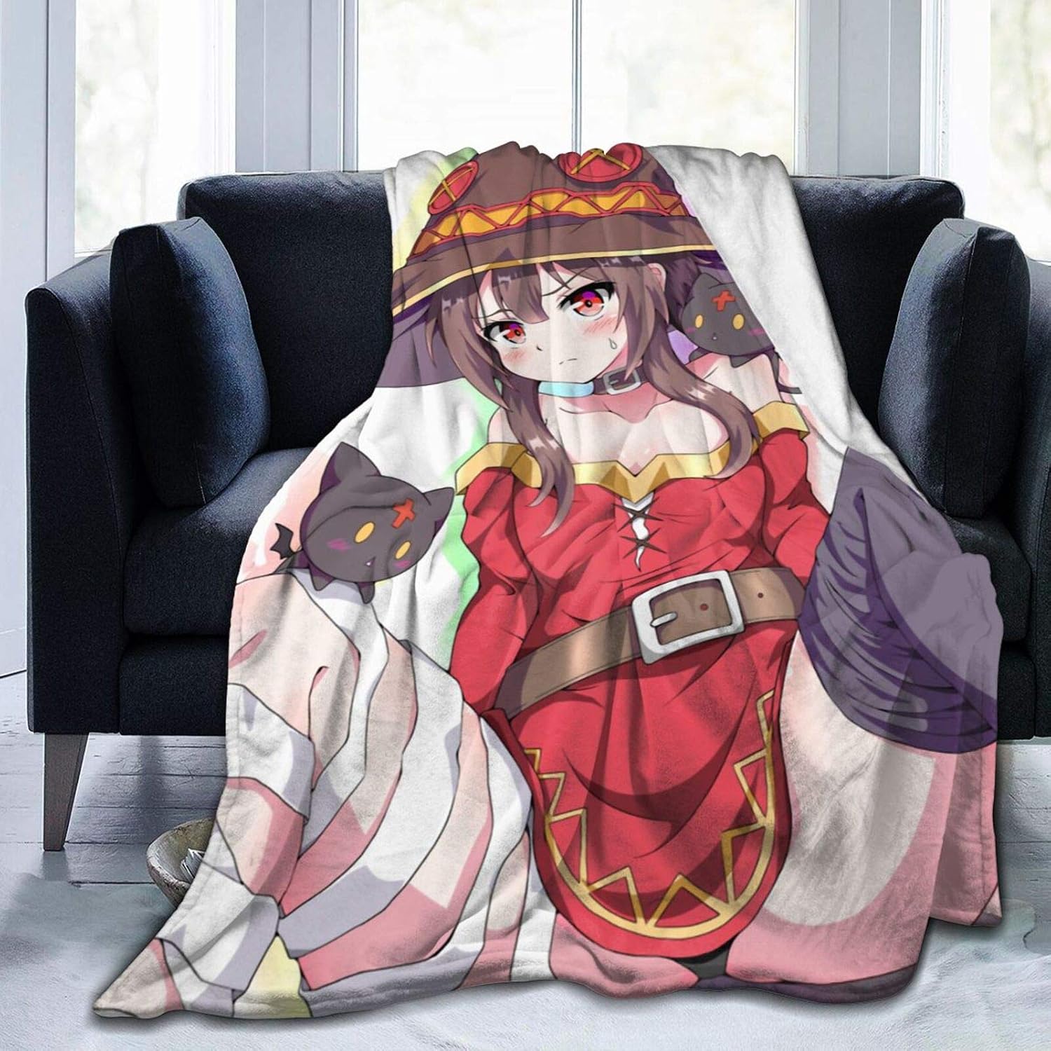 Qihuo Megumin Anime Hentai Waifu Throw Blanket Fuzzy Warm Throws for Winter Bedding,3D Printing Soft Micro Fleece Blanket Home Decor Warm Anti-Pilling Flannel