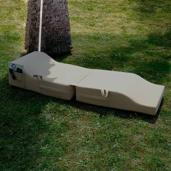 XPERMATE Fermuarlı Şezlong Minder ve Puf Seti 180x60x20 cm Ultra Kalın Su İtici UV Dayanımlı Bej Sunbed (Bej)
