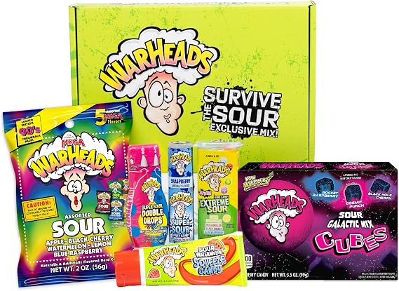 WARHEADS Survive The Sour Specialty Gift Box - Sour Candy Challenge Variety Pack - 6 Candies of Different Levels of Sour for All Sour Seekers