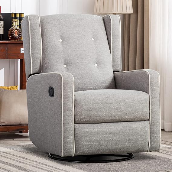 Swivel Rocker Recliner Chair, Rocking Chair Nursery Glider Recliner, Manual Glider Chair for Nursery (Gray)