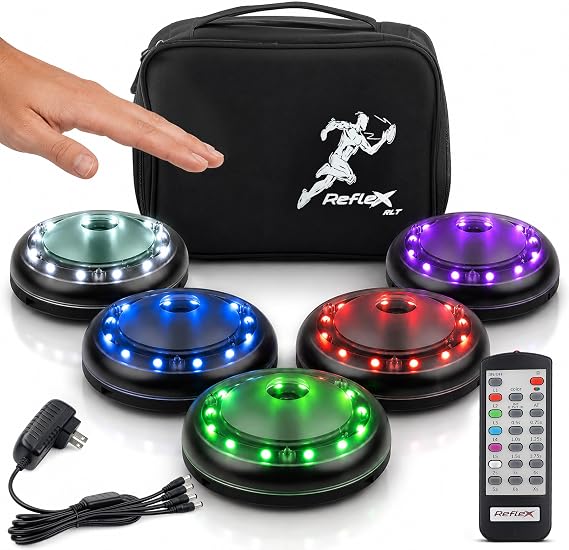 Reflexx RLT 2.1 Reaction Training Lights Improve Reaction Time, Coordination & Focus Adjustable Speed, Random Mode, Brightness & Sound Control for Fitness, Rehab, Seniors & Athletes