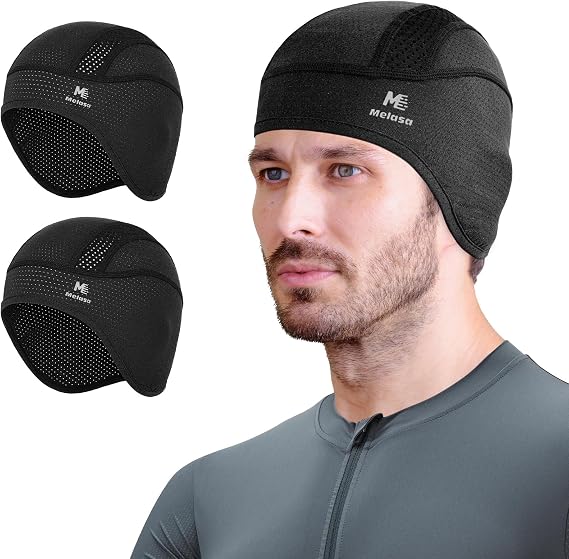 MELASA Cooling Skull Cap Helmet Liner with Ear Flaps, Breathable Mesh