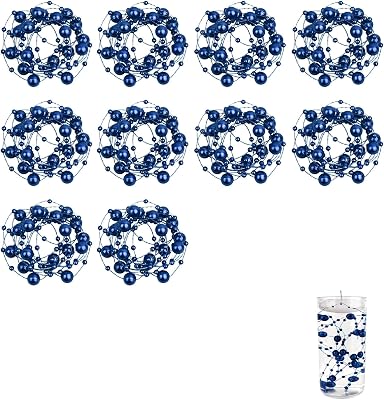 10 Pack Pearl String for Floating Candles Centerpiece, Artificial Pearl String for Table Decoration, Vase Fillers, Wedding, Party Decor 10, Blue