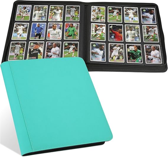 12 Pocket Ringless Side Loading Trading Card Binder, 720 Cards PU Fixed Page Zipper Card Album for TCG Sports Game Cards, Not Fit Top Loaders (Lake Blue)