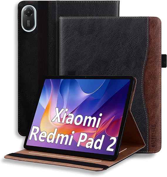 Tablet Case for Xiaomi Redmi Pad 2 11" 2025 - Protective PU Leather with Multi-Angle Adjustable Stand, 2 Card Slots, Pen Holder | Black