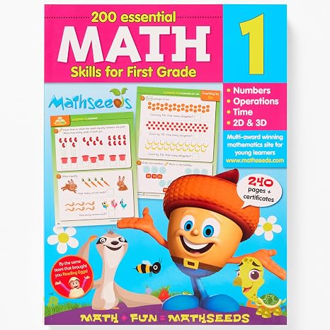Grade 1 Math Workbook Ages 57: 200 Essential Math Lessons Numbers, Operations, Time, 2D and 3D Shapes, Worksheets + Yearly Planner, 260 Full-Color Pages Mathseeds