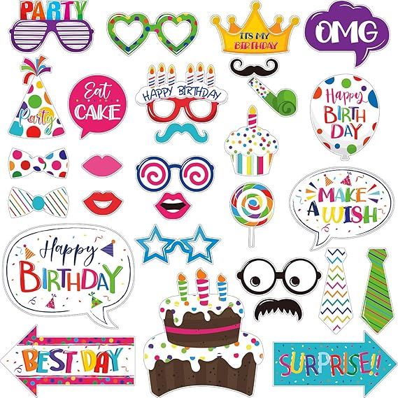 Frienda 29 Pcs Birthday Photo Booth Props for Kids, Colorful Party