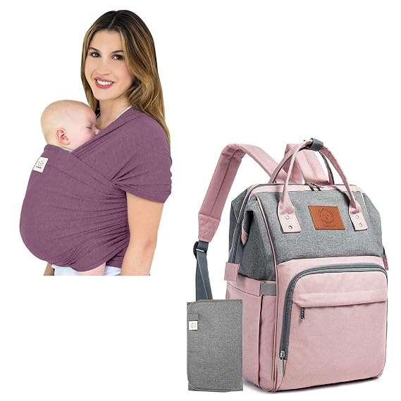KeaBabies Baby Wrap Carrier and Diaper Bag Backpack - All in 1 Original Breathable Baby Sling, Lightweight,Hands Free Baby Carrier Sling - Waterproof Multi Function Baby Travel Bag - Baby Carrier Wrap