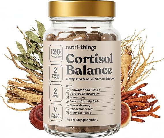 Cortisol Balance Supplement | Cortisol Reducing Supplements with Ashwagandha, Rhodiola, Reishi, Ginseng & Magnesium | Stress Relief, Adrenal Support, Calm Focus | 120 Vegan Capsules