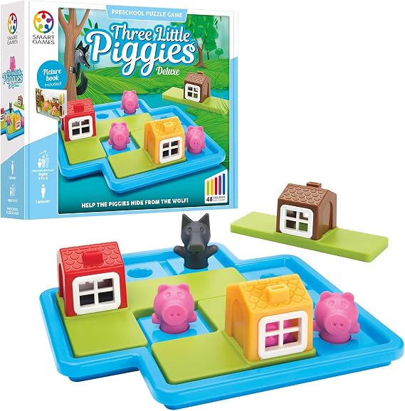SmartGames Three Little Piggies Deluxe Award-Winning Preschool Logic Puzzle with Storybook | 48 Challenges, 2 Play Modes | Builds Spatial Reasoning & Logic | Ages 36