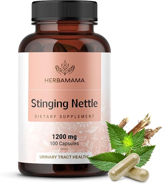 HERBAMAMA Stinging Nettle Root Capsules - Urinary Tract Support | 1200 mg Stinging Nettle Extract per Serving Urtica Dioica Non-GMO Vegan Pure Formula 50-Day Supply