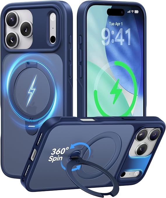 CASEKOO 360 Spin Magnetic Stand for iPhone 17 Pro Case, Deep Blue