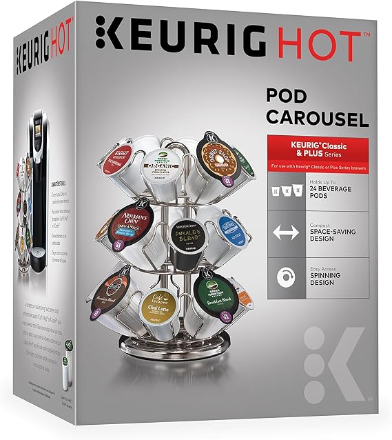 Keurig Storage Carousel, Coffee Pod Storage, Holds up to 10 Keurig K-Cup Pods, Silver