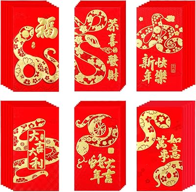Marspark 36 Pcs 2025 New Year Red Envelopes Chinese Lunar Snake Year Envelope Lucky Money Red Envelopes Cartoon Snake Pockets Hong Bao for Chinese Spring Festival BirthdayAdorable Style