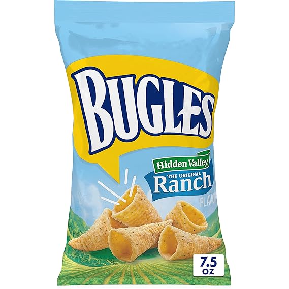 Bugles Crispy Corn Snacks, Hidden Valley Ranch Flavor, Snack Bag, 7.5 oz