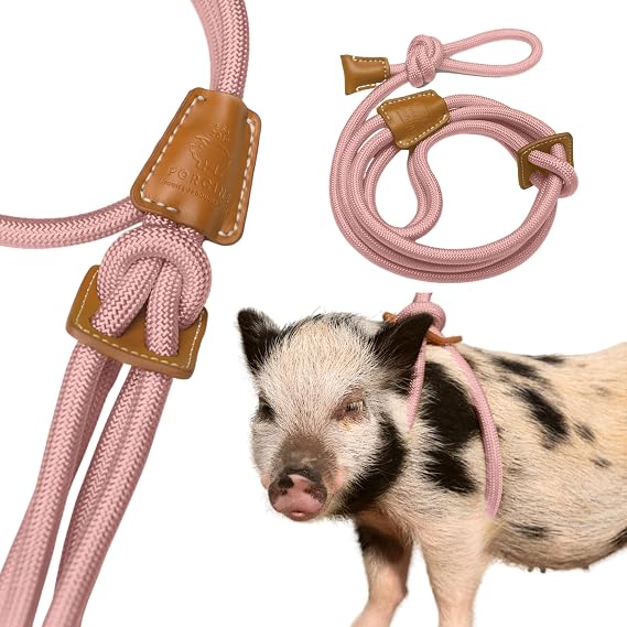 PORCINE Mini Pig Harness & Leash Fully Adjustable Step-in Harness with Infinity-Style Lead - Ideal for Small & Medium Potbelly Pigs Durable, Comfortable, Easy-On Easy-Off (Small Mauve Pink)