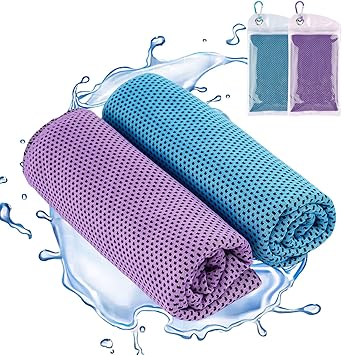 Svalor Cooling Towel, 2 Pack Soft Breathable Cool Towels, Microfibre Sweat Towels 100x30cm, Quick Dry Gym Towel, Ice Towel for Work Out Sports Travel Blue/Purple