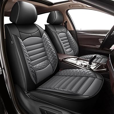 2 Front Seat Covers Faux Leather Car Seat Covers for Kia Sportage 2009-2025 Black & Grey