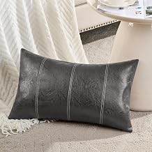 Fancy Homi Dark Gray Lumbar Waterproof Faux Leather Decorative Throw Pillow Covers 12x20 Inch for Outdoor Couch Bed, Modern Farmhouse Boho Home Decor, Grey Hand Stitched Cushion Case 30x50 cm