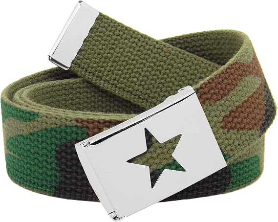 Build A Belt Girl's Star 1.25" Wide Flip Top Belt Buckle with Canvas Web Belt