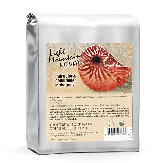 Light Mountain Mahogany Hair Dye - Organic, Chemical-Free, Semi-Permanent for Men/Women, with Henna Leaf Powder and Botanicals, 16 Oz