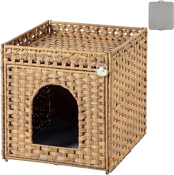 SETVSON Cat Litter Box Enclosure Furniture, Hidden PE Rattan, Natural